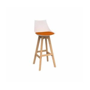 Olg Luna Bar Stool Oak Legs White Shell Sunset Orange Seat Pad