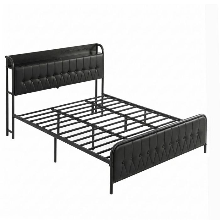Artiss King Bed Frame Storage Headboard Charging Station Black