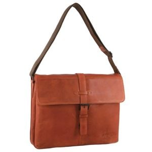 Pierre Cardin Italian Leather Flap-Over Laptop Computer  in Cognac