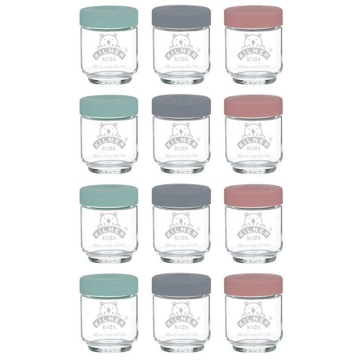 Kilner Kids 12pc Glass Jar Canister Baby Food Storage Set W/ Lid 190ml