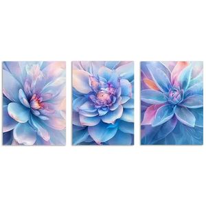 3pcs Luxurious Blue, Pink & Orange Flower Print 100% Australian Made 3 x 40x60cm (Metal Print)