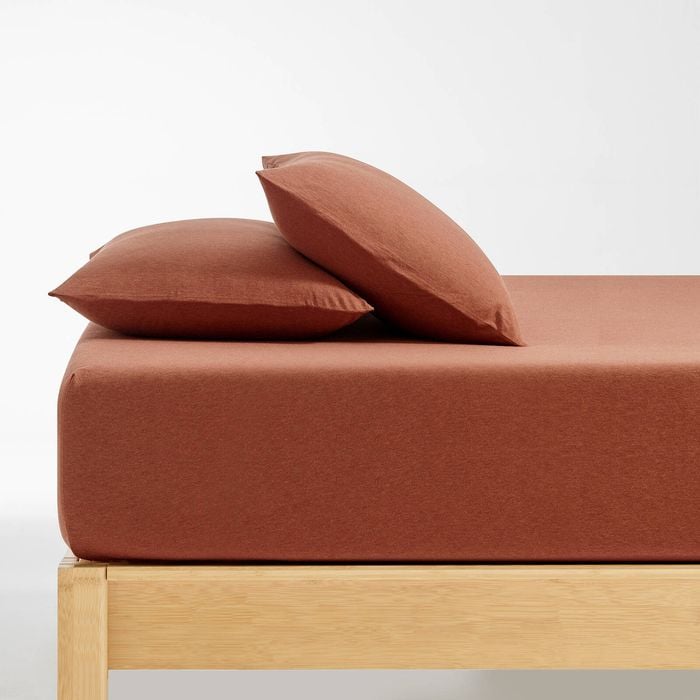 Dreamaker Jersey Luxe 100% Cotton Combo Fitted Sheet Set Rust King Single Bed
