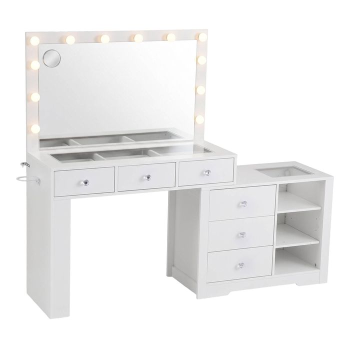 Artiss Dressing Table Charging Station Glass Top White