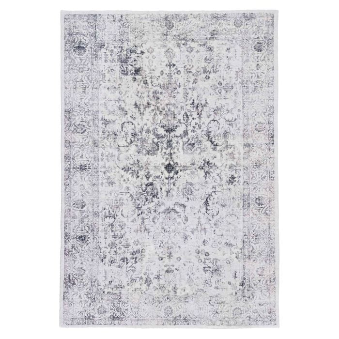 Loopsie-400cm X 300cm-sakalar Grey Floral Medallion Washable Rug