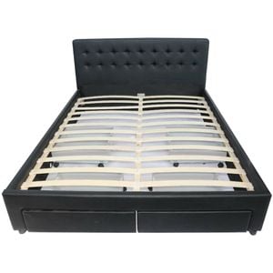 Julie PU Leather Double Bed Frame with Drawers - Black