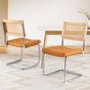 Homfurn Set Of 2 Dining Chairs – Rattan Back, Pu Leather Padded Seat, Cantilevered Stainless Steel Frame, 150kg Capacity, Brown
