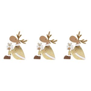 3x LVD Wooden Gifting Reindeer Christmas Holiday Decoration Medium Gold/Brown