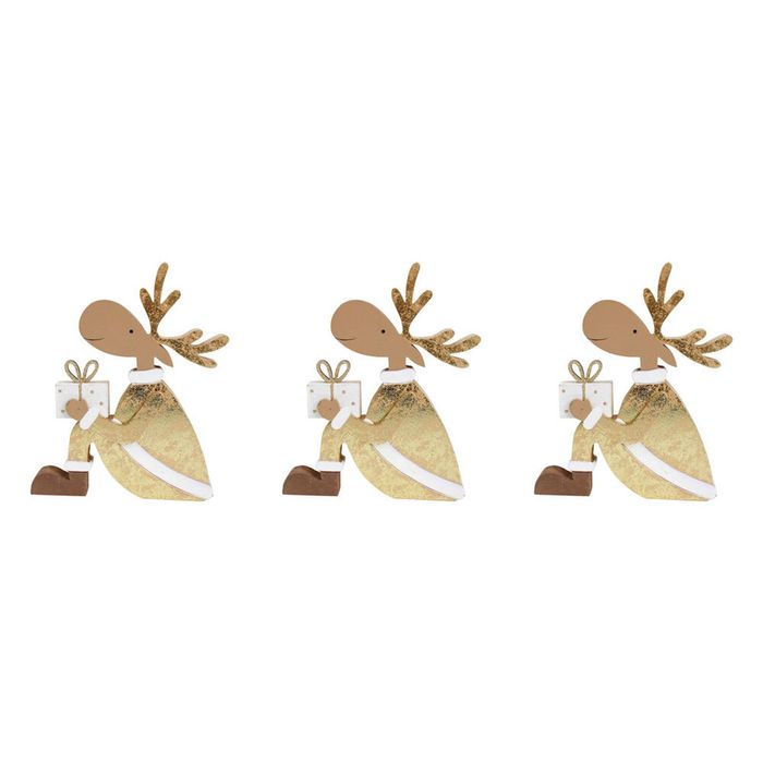 3x LVD Wooden Gifting Reindeer Christmas Holiday Decoration Medium Gold/Brown