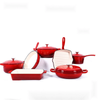 Relaxio Enamel Cast Iron Pot Cast Iron Casserole/French Oven Set of 7 Pieces - Red