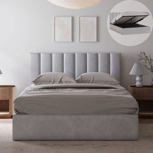 Ormond Queen Taupe White Velvet Gas Lift Storage Bed Frame