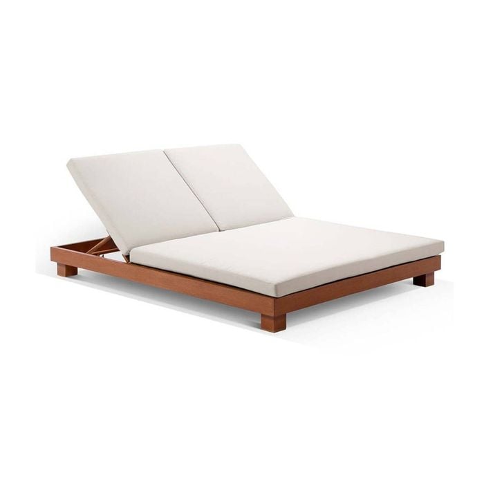 Santorini Aluminium Double Sun Lounge  - Teak with Cream cushions