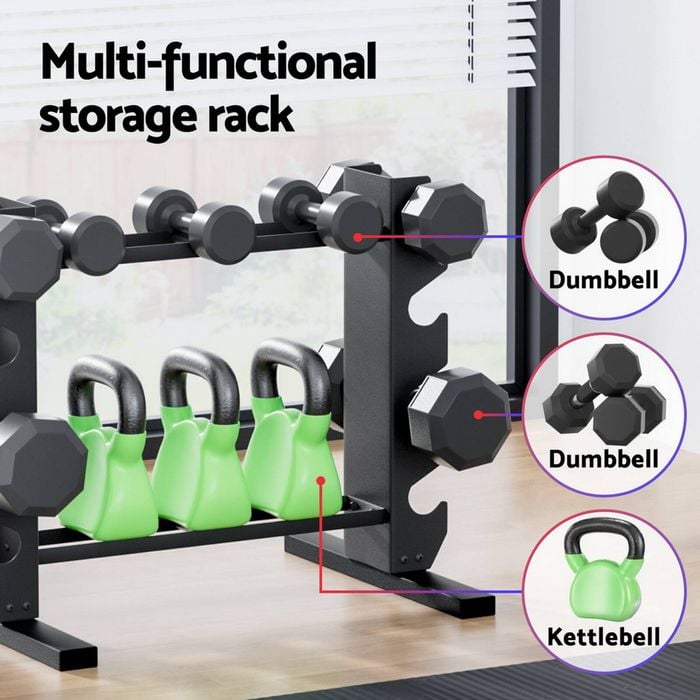 Everfit Dumbbells Rack Dumbbell Kettlebell Stand Home Gym Storage