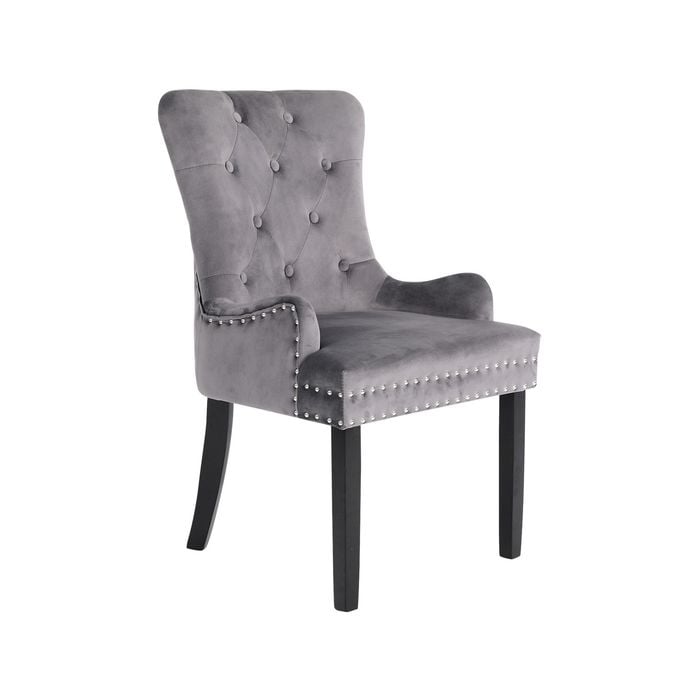 La Bella Grey French Provincial Dining Chair Ring Studded Lisse Velvet Rubberwood