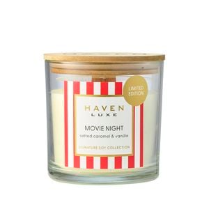 Haven Luxe Movie Night Scented Glass Candle with Timber Lid