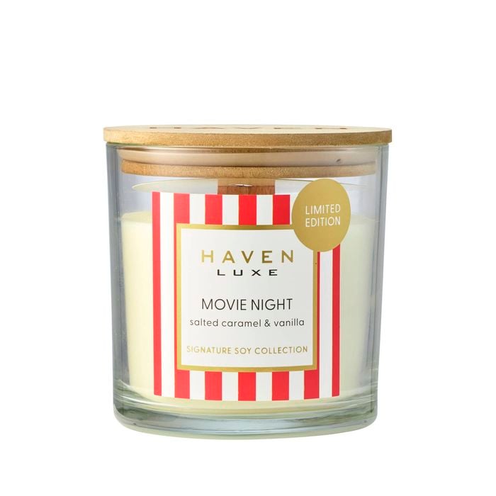 Haven Luxe Movie Night Scented Glass Candle With Timber Lid