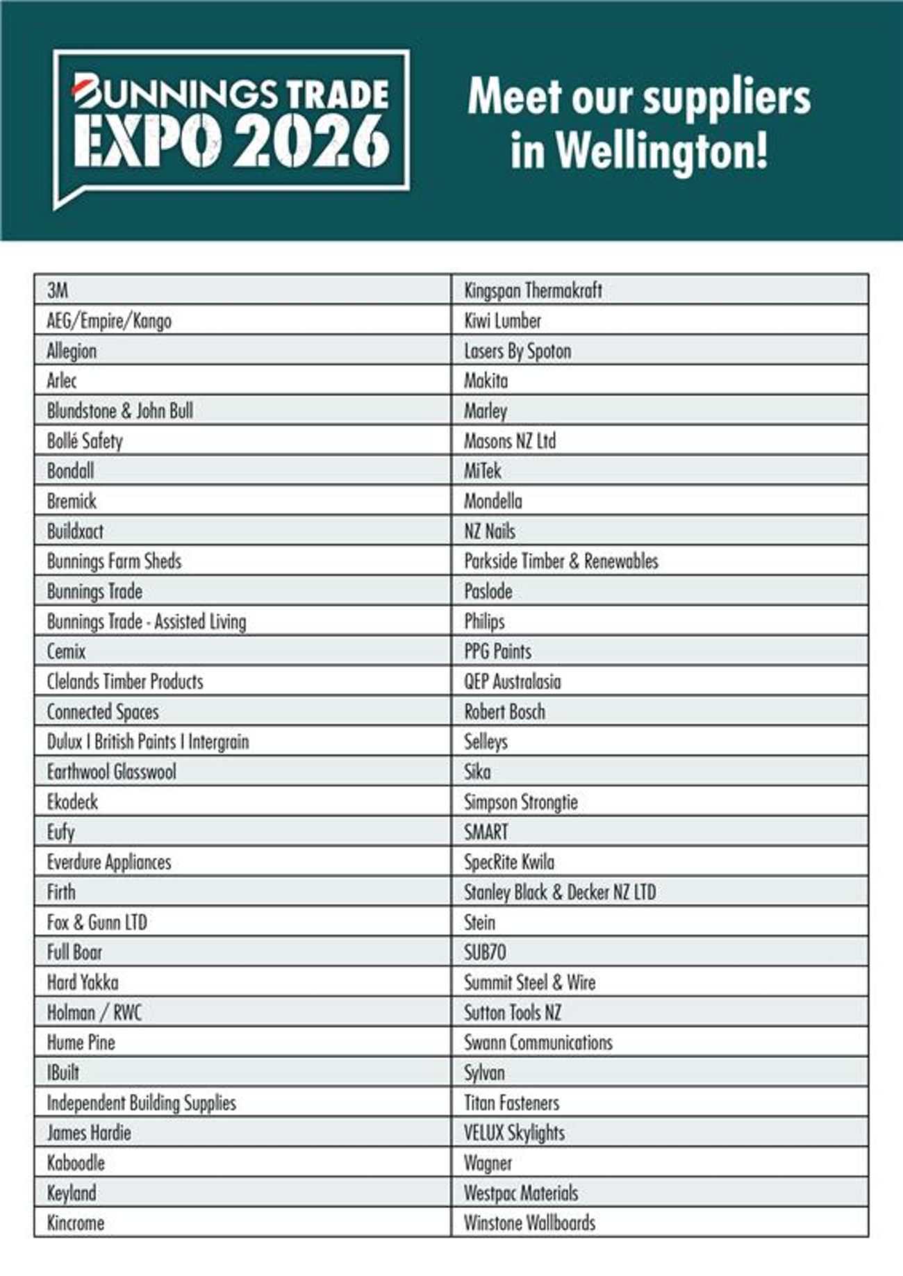 NZ Trade Expo Wellington Supplier list