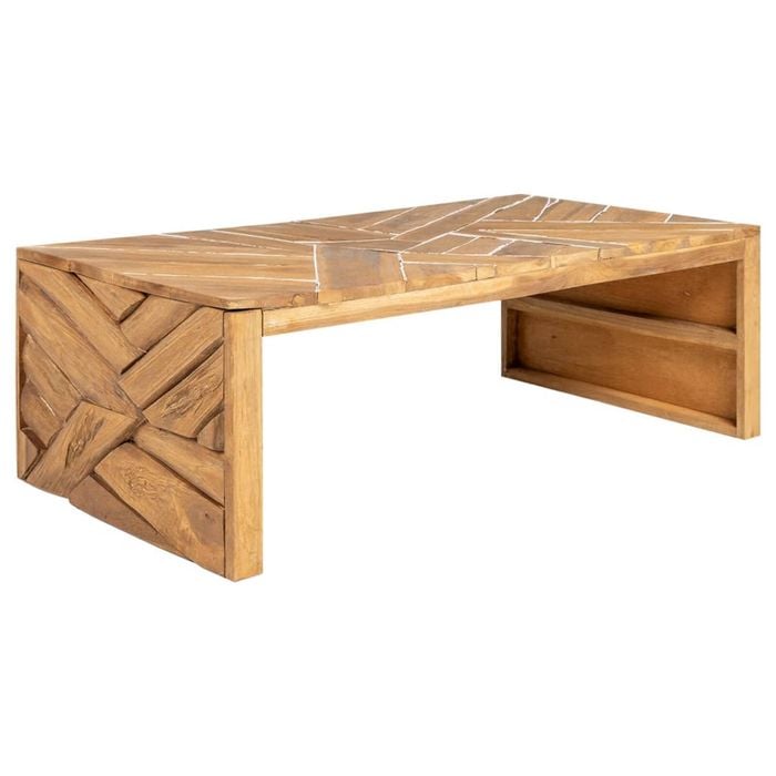 vidaXL Solid Teak Wood Coffee Table Erosion End Side Living Room Wooden Table