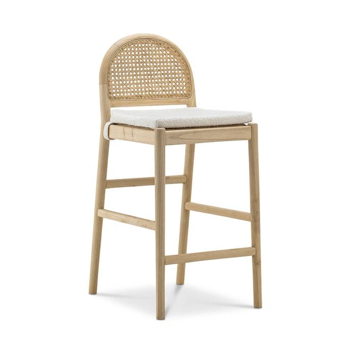 Estelle 65cm Natural Rattan Arch Bouclé Barstool