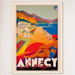 Galrie Annecy France Vintage Travel Poster - Captivating Art for Your Home Decor, Wood Frame, A3 30 x 42cm (12 x 16inch)