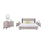 Queen 4 Pcs Bedroom Suite with Dresser Fabric Upholstery MDF Combination of Champagne and Black Colour