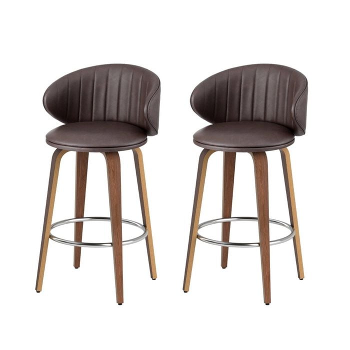 2x Artiss Bar Stools Dining Chairs Contoured Leather Wood Stool