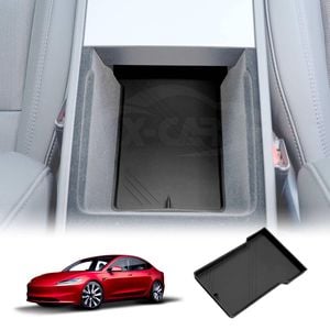 Black Soft Silicone Armrest Storage Organizer Mat for Tesla Model 3 Highland 2023-Onwards