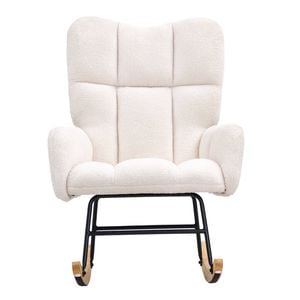 VEVOR Nursery Rocking Chair Ivory White with Soft Seat and High Backrest for Bedroom