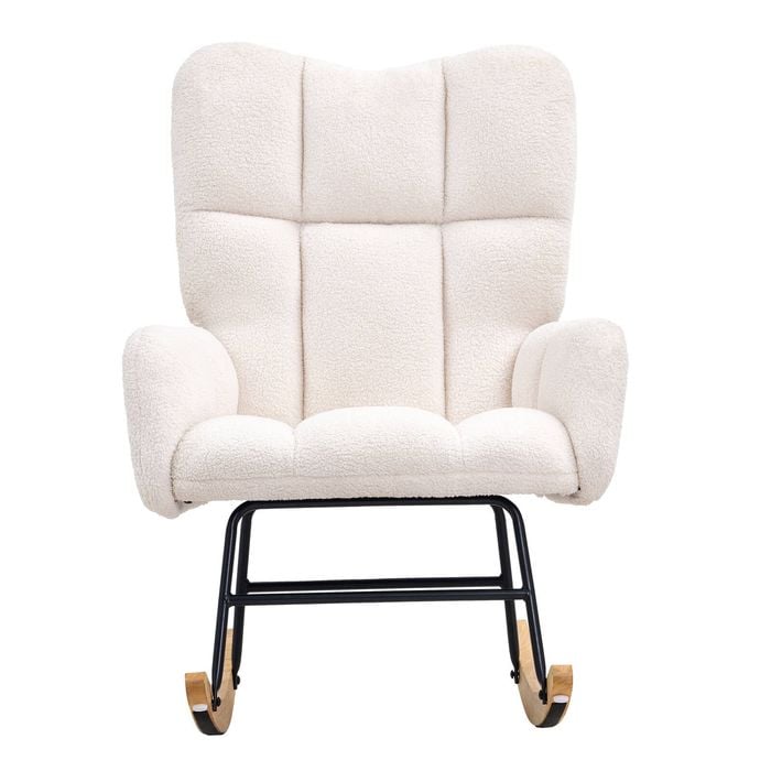 VEVOR Nursery Rocking Chair Ivory White with Soft Seat and High Backrest for Bedroom