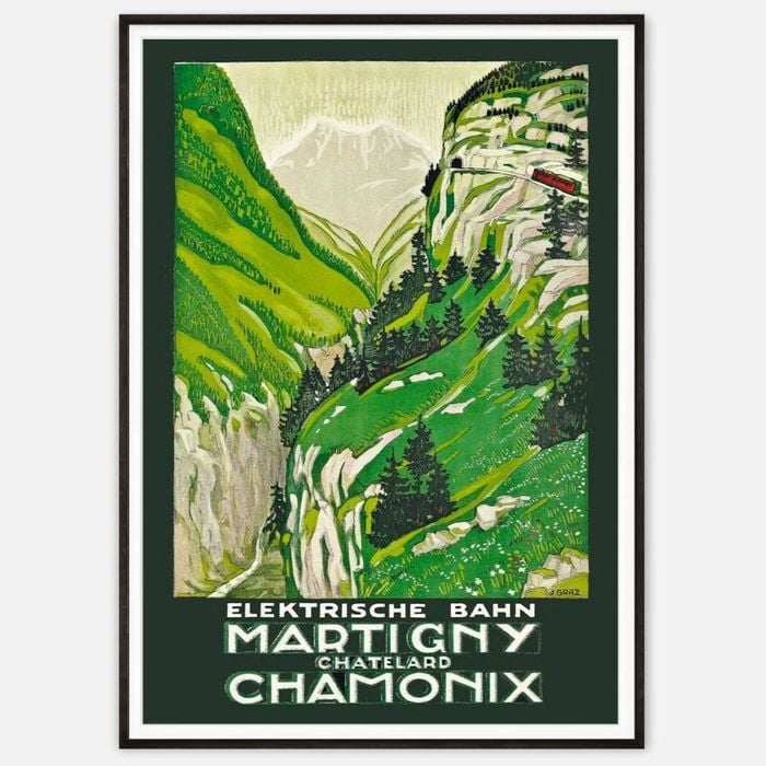 Galrie Vintage Electric Railway Art Print of Martigny to Chamonix by J. Graz, Black Frame, A3 30 x 42cm (12 x 16inch)