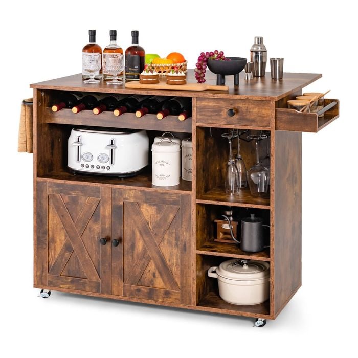 Costway Kitchen Island Trolley Buffet Serving Cart Wine Rack Shelf