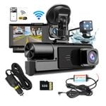 WIFI 3 Channels Dash Cam 1080P Full HD Car Dashcam with Hardwire Kit and 32GB Card