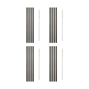 4x 4pc Maxwell & Williams Cocktail Co Reusable Straws W/ Brush Black