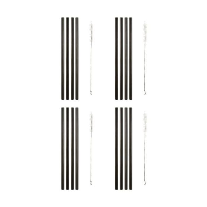 4x 4pc Maxwell & Williams Cocktail Co Reusable Straws W/ Brush Black
