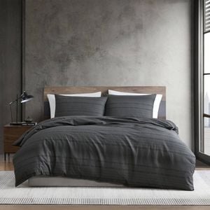 Kenneth Cole Soho Logo Stripe 100% Cotton Quilt Cover Set Double Bed Black