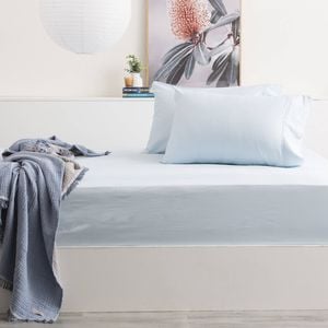 Park Avenue Double 500TC Bamboo Fitted Sheet w/ 2x Pillowcases Mid Blue