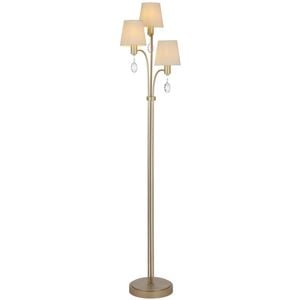 Telbix Malvern Vintage Standing Floor Lamp Light Metal Crystal Fabric Antique Silver Satin