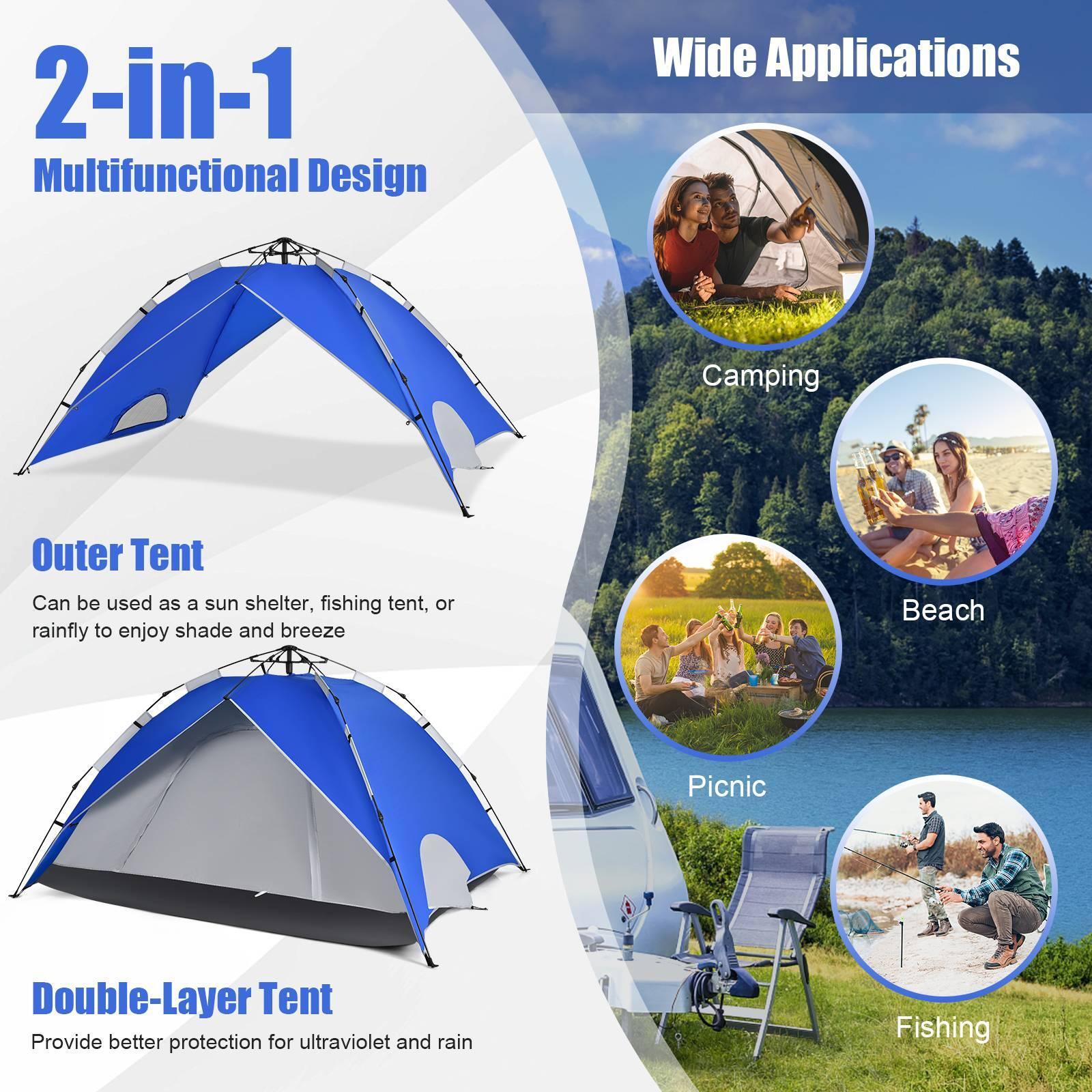 Costway Pop Up Camping Tent 4 6 Person Double Door Blue Bunnings Australia