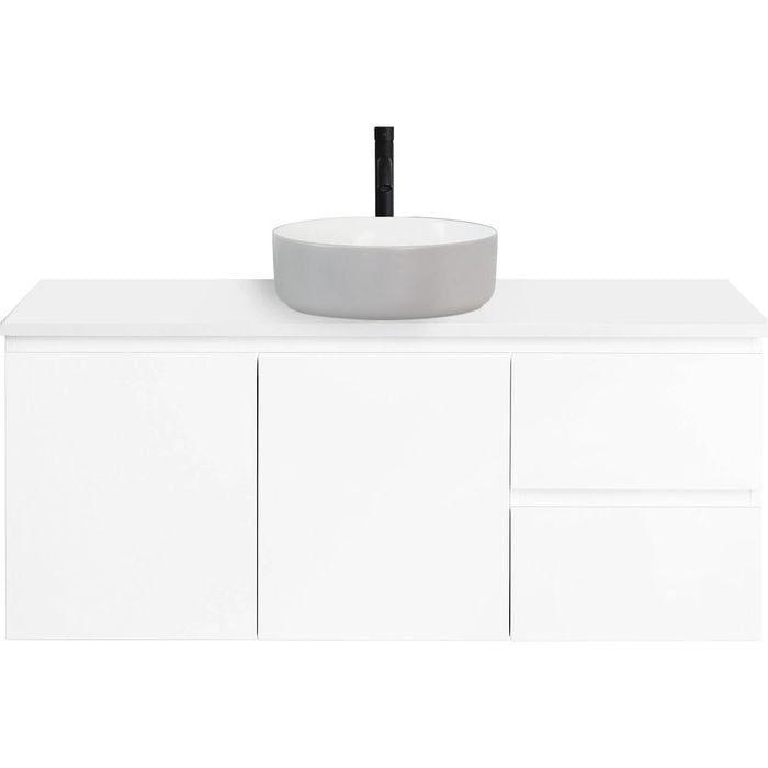 CIBO 1200mm Nordic White Wall Hung Bathroom Vanity with Light Grey / White Countertop Basin