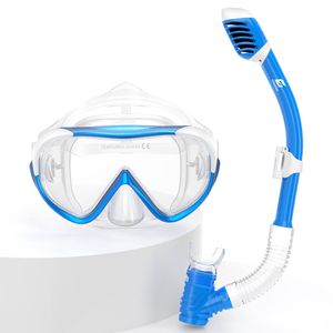 EMSINA Kids Diving Mask 180 Panoramic Swim Mask Anti Fog Tempered Glass Nose Cover Kids Youth Blue