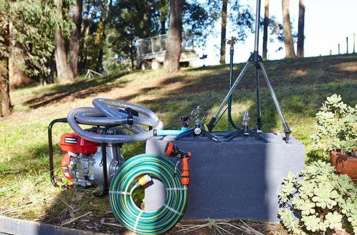 Outdoor bushfire sprinkler system.