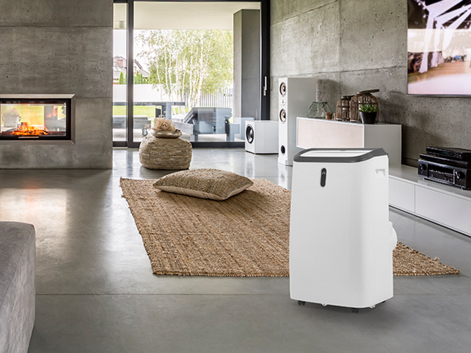 Smart portable air conditioner in lounge room.