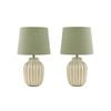 Tsai Rhythm Table Lamp Set Of 2, Handmade Ceramic With Linen Shade – Green