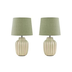 Tsai Rhythm Table Lamp Set Of 2, Handmade Ceramic With Linen Shade – Green