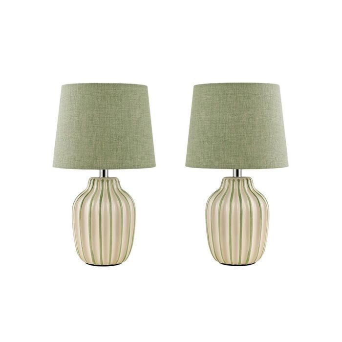 Tsai Rhythm Table Lamp Set Of 2, Handmade Ceramic With Linen Shade – Green