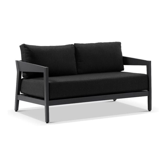 Bronte 2 Seater Outdoor Aluminium Lounge Charcoal & Denim Grey Cushions