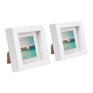 Nicola Spring 4" x 4" White 3D Box Photo Frames - 2" x 2" Mount - Pack of 2