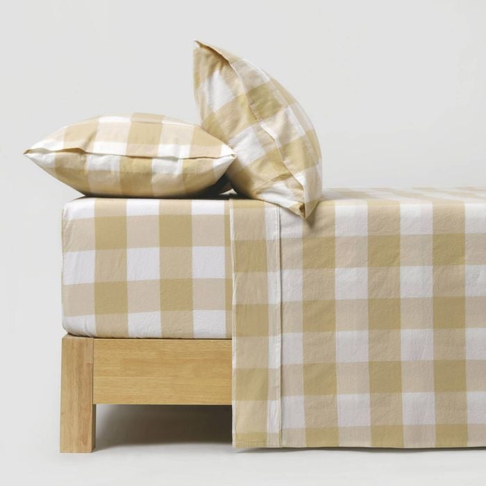 Dreamaker Remy Washed Cotton Yarn Dyed Check Sheet Set Sand King Single