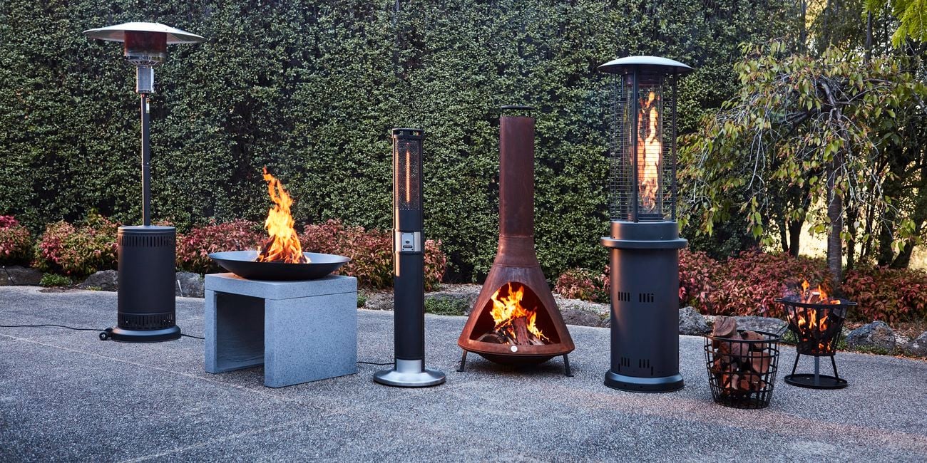 Various outdoor heaters outside