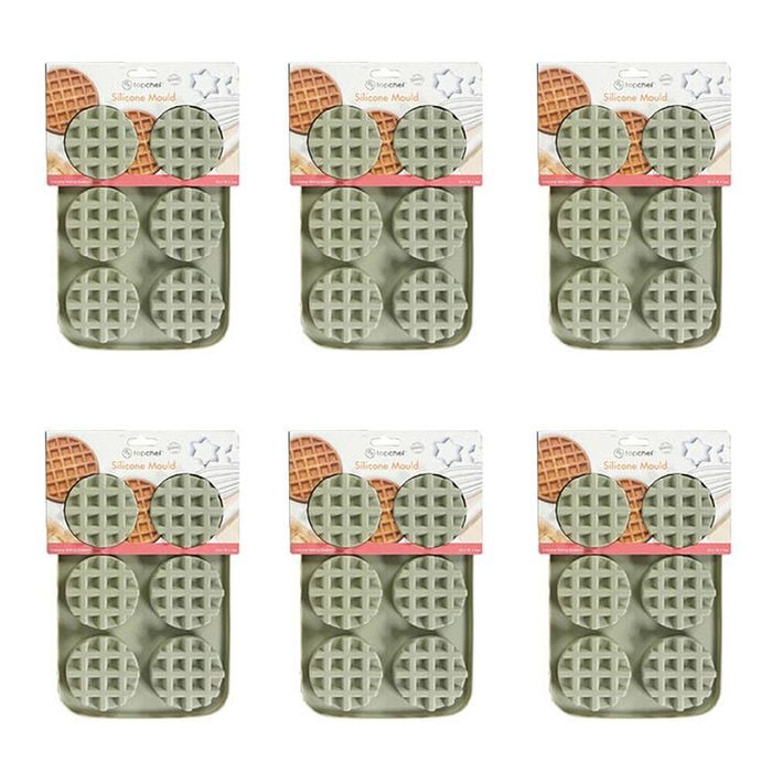6x 6pc Topchef Silicone Heat Resistant Waffle Mould 25.5x18cm Assorted