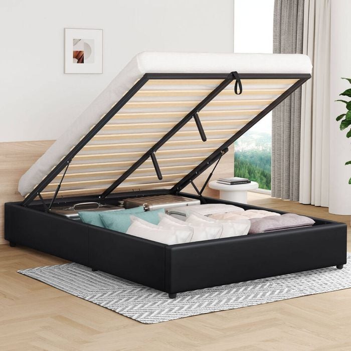 Alfordson Bed Frame Double Gas Lift Storage Base Black